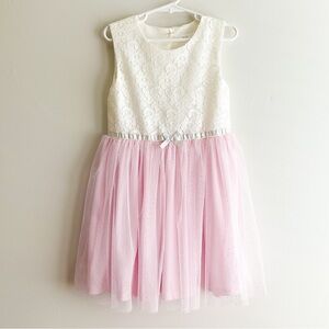 Nannette Lace Dress with Pink Glitter Tulle White Girls 6